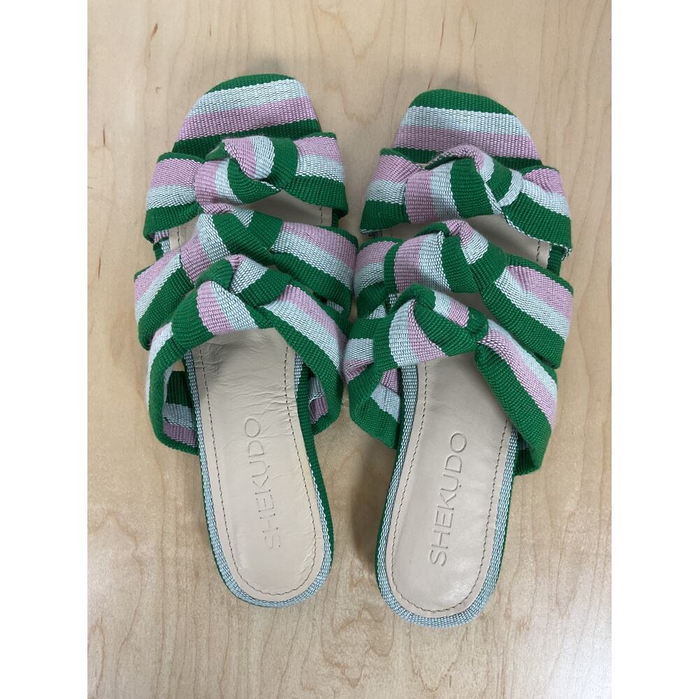 Shekudo Tinubu 3 Tie Slippers Green/White/Pink‎ NWOB Size EU 38/US 7